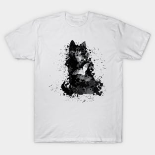 Grungy Watercolour Black Cat T-Shirt